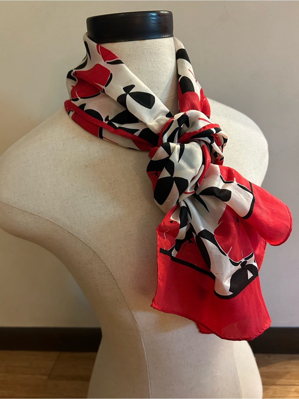 Baar & Beard Red, 50s White & Black Umbrella Printed Silk Scarf
